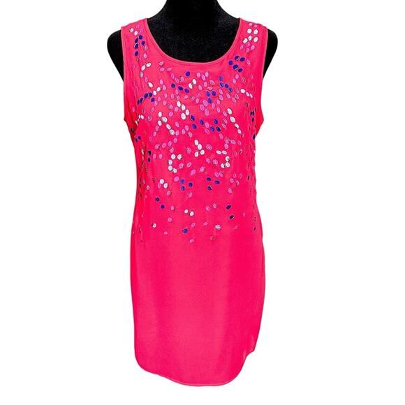 2/$25 Badgley Mischka Pink Embellished Shift Dress Girly Embroidered Size 6 - Picture 2 of 11
